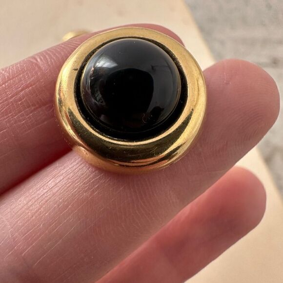 Vintage 14k Gold With Black Center Post Back Earrings - Picture 2 of 7